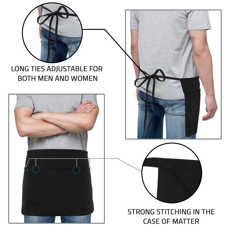 Utopia Wear 4 Pack Server Apron with 3 Pockets, Waist Apron for Waiter Waitress, 12 Inches, Black - Image 4